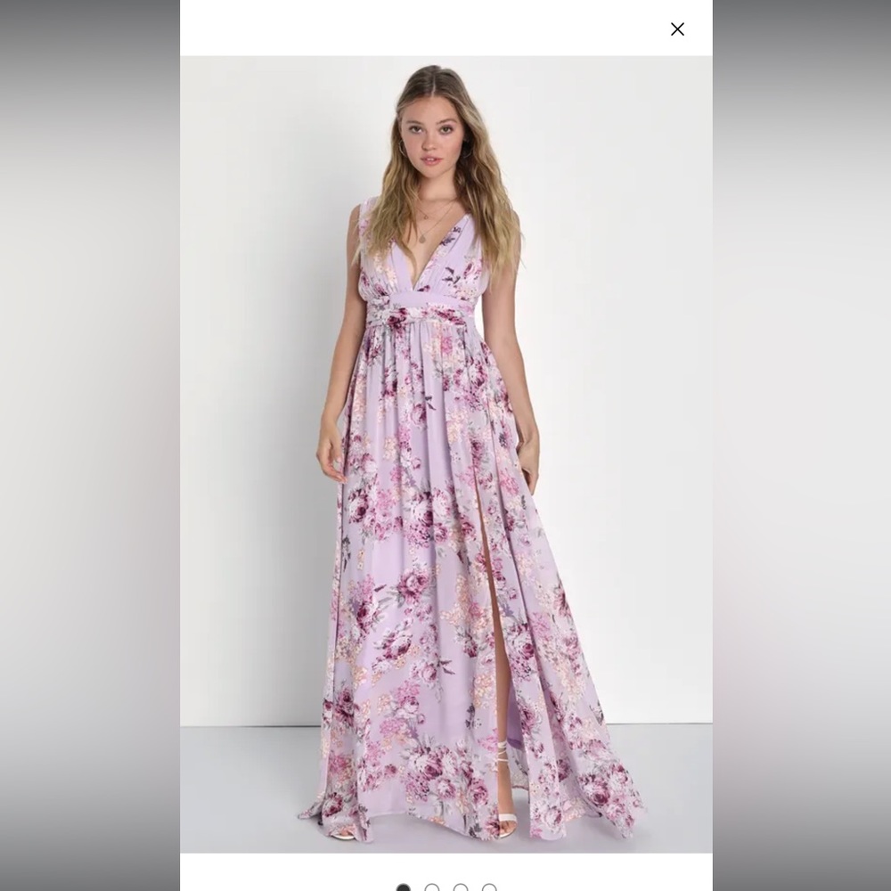 Lulus Garden Meandering Lavender Floral Print Max Dress